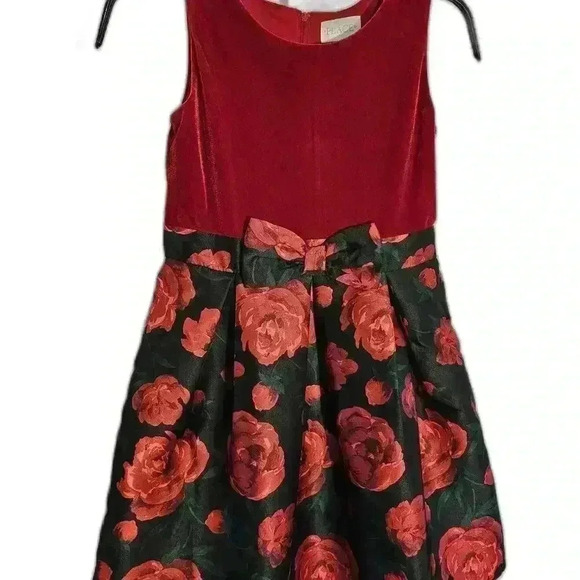 Charming Red Velvet and Floral Dress for Girls - Picture 1 of 8